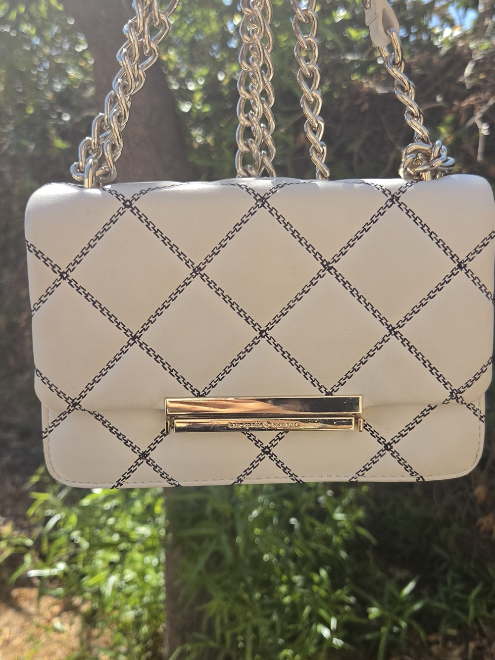 kate spade White Quilted Chain-Detail Shoulder Bag